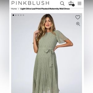 Light Olive Leaf Print Pleated Maternity Midi Dress